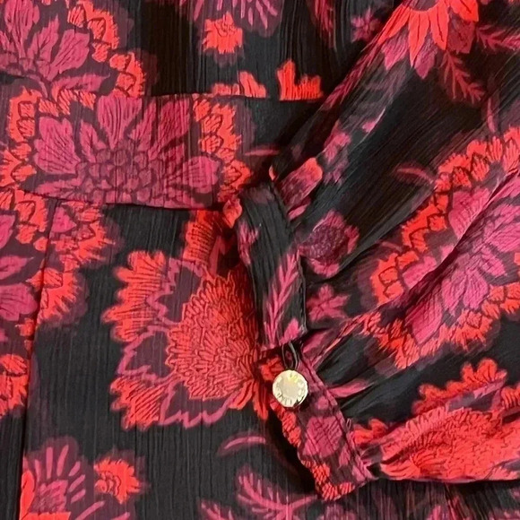 TOMMY HILFIGER DRESS RED BLACK FLORAL CHIFFON LONG SLEEVE MIDI SIZE 4 - Picture 14 of 16